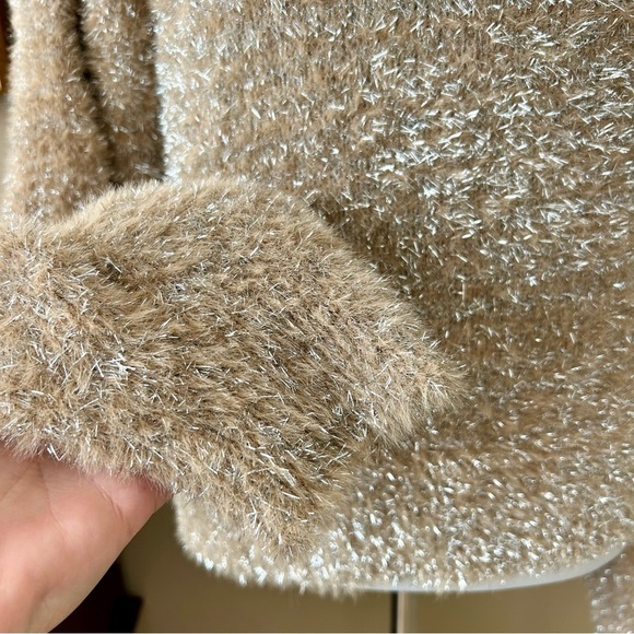 Anthropologie Maeve Tinsel Eyelash Sweater in Sand Tan Silver Size XL - Picture 7 of 14